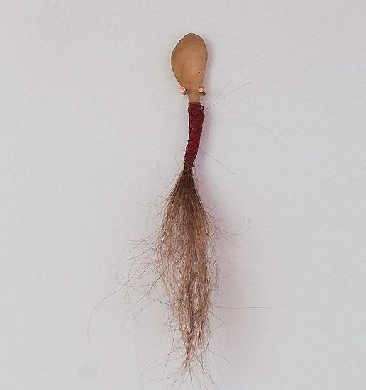Tiny Chimeras Spoon alone _wood,hair, string_3inches x1x1 inch_ 2023.jpg