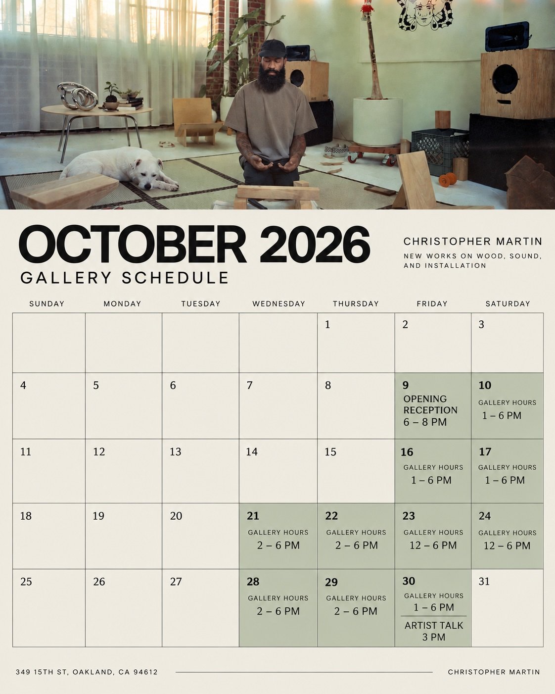 October 2026 Gallery Schedule